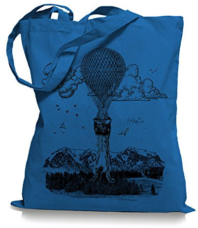Ma2ca® Ballon Cat Katze Stoffbeutel Einkaufstasche Tasche Tragetasche/Bag WM101-cornflower_blue