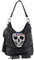 OBC Damen Totenkopf Skulls Tasche Strasssteine Glitzer Bowling Handtasche Shopper XL Beuteltasche Schultertasche (Schwarz 34x29x18 cm)