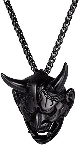 U7 Herren Halskette Gotik Biker Schmuck Teufel Maske Dämon Horn Anhänger Halskette Samurai Schwarz Metall plattiert Totenkopf Schädel Halsschmuck Modeschmuck für Jungen Damen