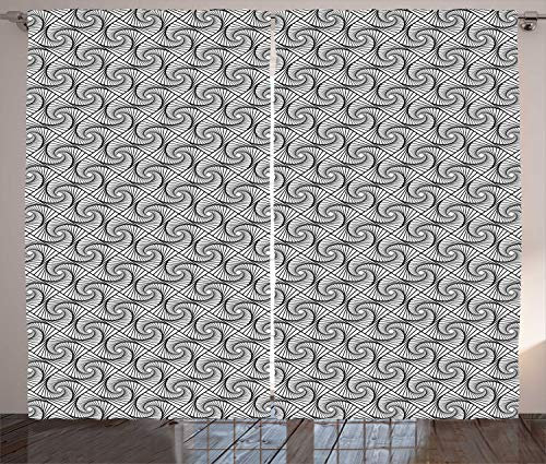 ABAKUHAUS Geometric Curtains, Monochrome Twirly Spiral Tiles Twisting Vortex Swirly Stripes Minimalist, Living Room Bedroom Window Drapes 2 Panel Set, 102 L X 110 W, Charcoal Grey White