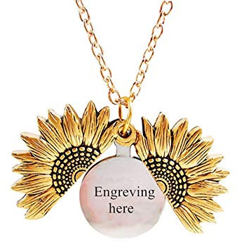 Sunflower Locket Necklace You are My Sunshine Engraved or Personalised Engraving Pendant Necklace for Women Girls with Chain Nice Gift Box