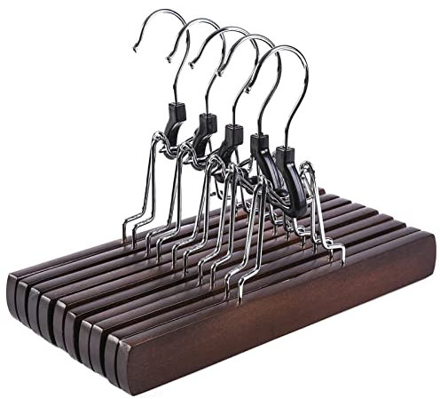 Amber Home Hosenbügel aus Walnussholz, 10 Stück, Holzklemmen-Kleiderbügel mit rutschfestem gepolstertem Samt, Jeans/Slacks Kleiderbügel Haarverlängerung Kleiderbügel für Röcke, Perücken (Walnuss, 10)