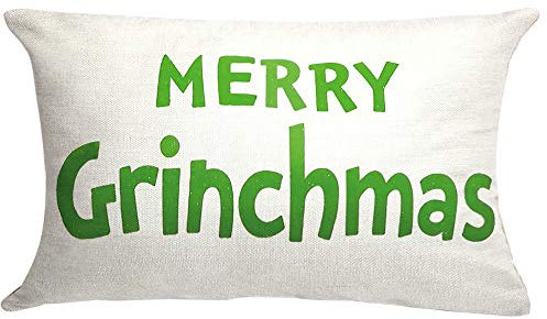 Weihnachtsdekoration Grüner Grinch Merry Christmas Kissenbezug Werfen Kissenbezug Schottenkaro-Bezug für Couch Sofa Heimdekoration Baumwolle 50,8 x 30,5 cm