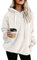 EFOFEI Damen Warm Weich Hoodie Mädchen Pullover Seitentasche Flauschig Teddy Fleece Winterpullover Langarm Kapuzenpullover Oversize Weiß S