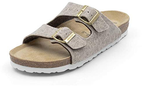 VITAFORM® Damen Herren Pantolette Sandale Aus Weichem Wollfilz Mit Naturkork – Bequemer Hausschuh Mit Luftpolsterfußbett 100% Natürliche Premium Schurwolle Wärmeregulierend (beige-meliert, numeric_39)