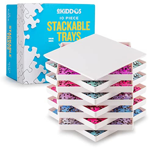 10 Puzzle Sorting Trays with Lid | Portable Puzzle Accessories Black Color Makes Pieces Stand Out to Better Sort Patterns, Shapes and Colors | for Puzzles Up to 2500 Pieces (White)