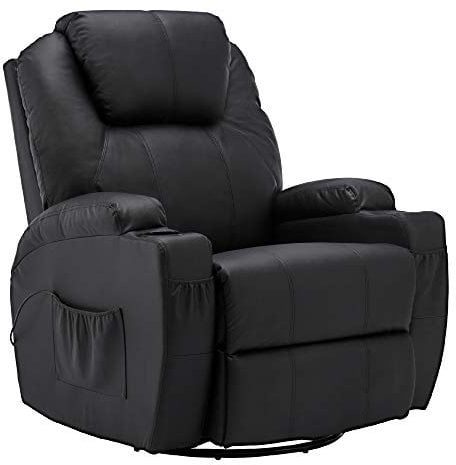 M MCombo Massagesessel Fernsehsessel Relaxsessel 7020, mit Heizung, Dreh 360° Schaukel, manuell verstellbar (Schwarz-Kunstleder)