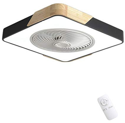 VOMI Silenciar Ventilador de Techo con Luz LED Regulable con Mando a Distancia Metal Madera Luz Del Ventilador 36W Cuadrado Fino 3 Velocidades de Viento Lámpara de Ventilador para Sala Cuarto,Negro