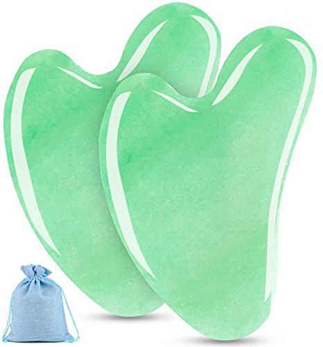 esur Jade Gua Sha Gesichtswerkzeug Set, 2 Pack Guasha Werkzeug für Gesichtsmassagegerät, Natürlicher Jadestein Gesichtsschaber für Augen, Kinn, Hals und Körpermuskulatur, Entspannen und Entlasten