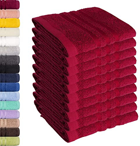 Lavea 10er Set Seiftuch 30x30 cm – Hochwertige Gästehandtücher 30x30 aus 100% Baumwolle, Frottierserie Elena – Saugstark, Waschbar und Strapazierfähig - Bordeaux
