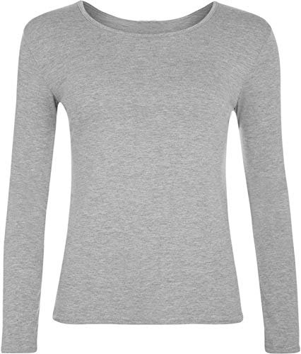 Hiffy Ladies Plain Long Sleeve T-Shirt Top Womens Plus Sizes UK 8-26 (Light Grey, 12-14)