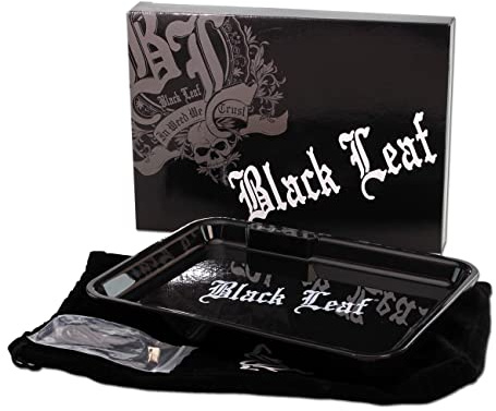 Black Leaf Rolling Tray LED Black | Industrial Modern Metal Tray for Building