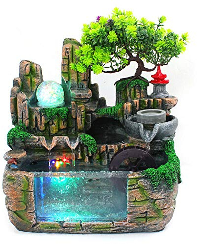 OUKANING Fontaine Fontaine d'intérieur avec nébuliseur et éclairage LED Fontaine de Bureau pour Salon, Chambre, Bureau (EU 220V)