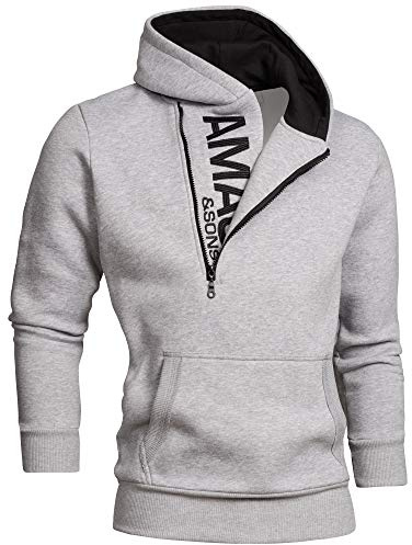 Amaci&Sons Herren Zipper Kapuzenpullover Sweatjacke Pullover Hoodie Sweatshirt 4026 Hellgrau/Schwarz 3XL