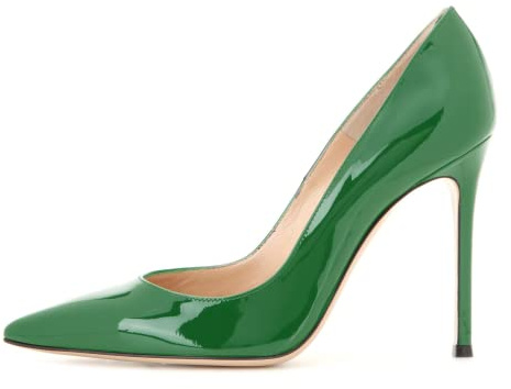 EDEFS High Heels Damen Grün Lack Stiletto Pumps Elegant mit Spitzer Form und 10 cm Absatz für Abend EU39