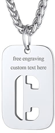 FindChic Edelstahl Militärische Erkennungsmarke Alphabet C Anhänger mit Gravur kostenlos Schmuckbox für Herren männer