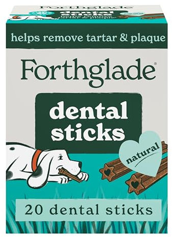Forthglade Natural Dog Dental Sticks (20 Sticks) - Plant-Based & Grain Free Dog Treats, Dental Chews for Fresh Breath, Removes Plaque and Tartar, Resealable Bags