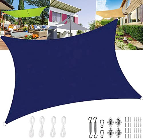 Voile d'ombrage Protection des Rayons UV 3x5m Rectangulaire, Hydrophobe Toile d'ombrage pour Jardin Terrasse Camping Fête Piscine, sur Mesure avec Kit de Fixation, Bleu Marine