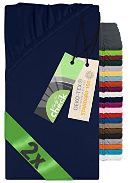 Emily´s Check Doppelpack Bettlaken Betttuch Spannbettlaken 1493.2123, 90-100 x 200 cm, Navyblau