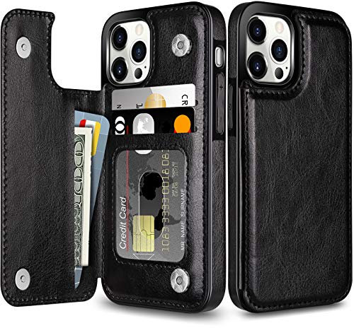 Coolden für iPhone 12 Hülle iPhone 12 Pro Handyhülle Premium PU Leder Flipcase Hülle mit Kartenhalter Steckplatz Stoßfeste Schutzhülle Brieftasche Cover Hülle für iPhone 12/12 Pro 6.1 Zoll Schwarz
