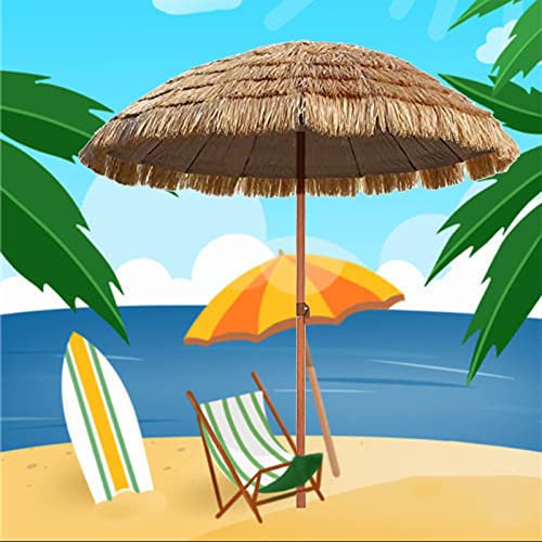 Parasol en Paille de Simulation 160cm, Parasol d'extérieur, Parasol de Plage, Parasol de Jardin, Pliable, pour Piscine, Camping, terrasse, Cour, pêche, Couleur Naturelle