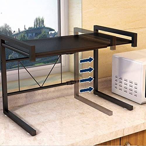 HUOLE Cuisine Micro Ondes Etagere Rangement,Étagère pour Micro-Ondes à 2 Couches - Extensible - pour épices, conserves, Bouteilles, jusqu'à 25 kg (42cm (40-65cm) Noir)
