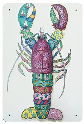 Colorful Lobster Check Out His Buddy Poster zum Aufhängen, Retro-Wand-Kunstdruck, Home-Bar, Wanddekoration, Metallschild, 30 x 20 cm