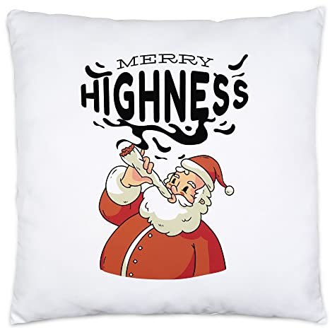 Hey!Print Merry Highness Kissen lustige Geschenkidee Weihnachtsparty high Marihuanna Joint Weihnachtsmann Happy Santa