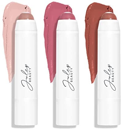 Julep It's Balm: Getönter Lippenbalsam + aufbaubares Lippenfarben-Trio – Vintage Mauve, Sheer Iridescence, 90er Jahre neutral – natürliches Glanz-Finish – feuchtigkeitsspendender Vitamin E Kern –