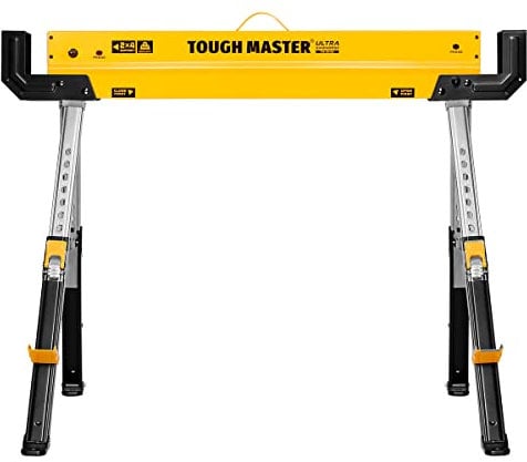 TOUGH MASTER Saw Horse 9-Position Height Adjustable Heavy Duty Steel Workbench 62-82cm Supports up to 590 kg Folding Saw with Anti-Slip Top & Handle Sawhorse for Contractors, Carpenters, DIY