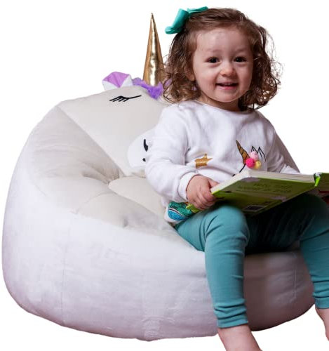 Elephant Living - Kindersitzsack Stella das Einhorn - Hochwertiger Kinder Sitzsack fürs Spiel- oder Kinderzimmer - aus superweichem Samtmaterial gefertigt ist Stella das bequemste Einhorn im Land!