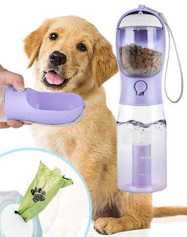 CO'ESSTRA Pet Water Bottle - Portable Dog Water Bottle Dispenser with Poop Bag - 20oz Leak Proof Dog Travel Water Bottle with Feeder - Puppy Water Bottles for Walking, Hiking, Camping