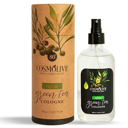 Cosmolive Green Tea Cologne - Original Eau de Cologne - Spray Pump Glass Bottle - Contains 80° Alcohol - 240 ml