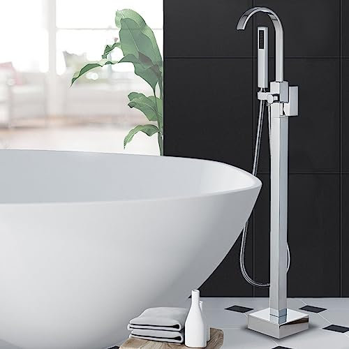Rubinetto per Vasca Freestanding Girevole 360° 2 Funzioni Miscelatore Bagno Installazione A Pavimento,cromo