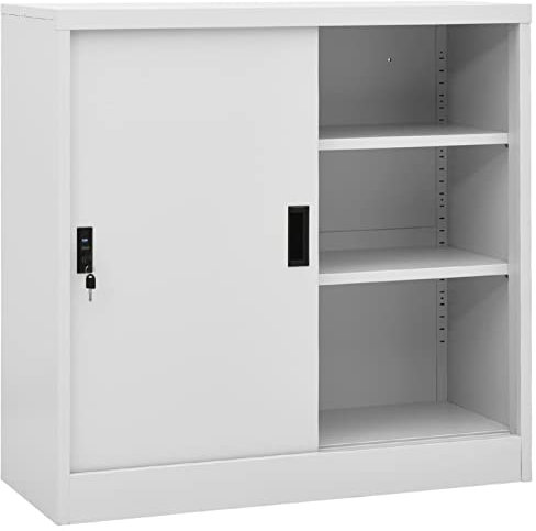 Camerina Armoire de Bureau Porte coulissante Gris Clair 90x40x90cm AcierArmoire De Bureau,Meuble De Rangement,Armoire De Rangement,