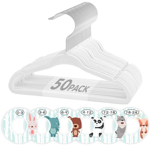 VIS'V Samt-Baby-Kleiderbügel mit 6 Trennwänden, 27,9 cm, Weiß, 50 Stück