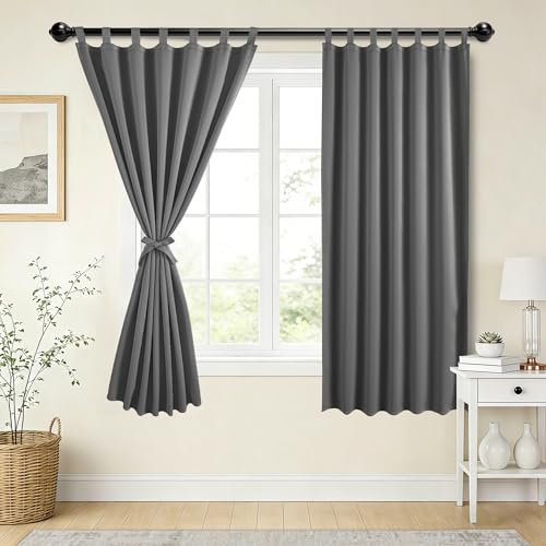 XWZO Verdunklungsvorhänge Schlaufenschal 2er Set Schlaufen Gardinen Tab Top Blickdichte Vorhänge mit Raffhalter für Schlafzimmer,Wonhzimmer,Büro,Grau,H175cm x B140cm,2Stücke(W55 X L69)