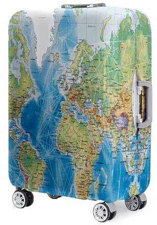 Mateju Kofferschutzhülle Elastisch Kofferhülle 19-32 Zoll, 3D-Weltdruck Gepäck Cover Reisekoffer Hülle Trolley Case Schutzhülle Luggage Cover Waschbare Staubdichte (grüner Kontinent,L)