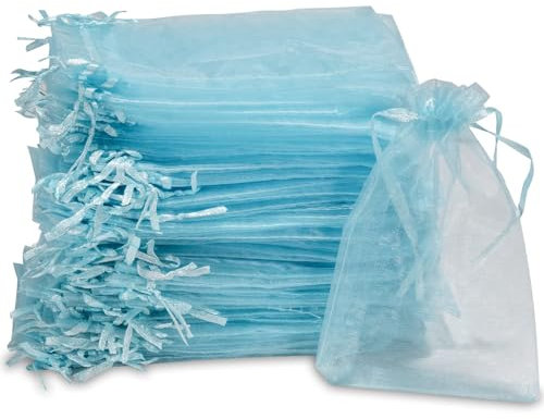 Carehabi Weihnacht Geschenktaschen Organzasäckchen Organzabeutel Geschenkbeutel Organza Schmuckbeutel Hochzeit Säckchen Lavendelsäckchen Hochzeitsbevorzugung 50 Stück 7x9cm Hellblau