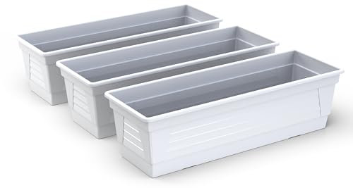 Plastard Blumenkasten 3er Set 60 cm lang Farbe Weiss Pflanzkasten, Balkonkasten, Blumenkübel aus witterungsbeständigen Kunststoff für Garten und Balkon