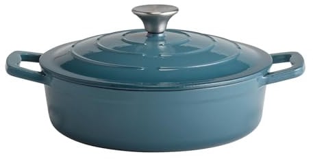 APS 88312 Cazuela con tapa 5 STARS, hierro fundido, apta para inducción, refractaria, incl. soporte para tapa, Ø 25 cm, 2,5 litros, turquesa
