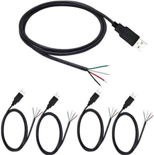 RUNCCI-YUN 5Pcs Connettore maschio USB 2.0,connettore usb a saldare,Spina USB Cavo nudo a 4 pin cavo Pigtail fai da per dispositivi USB installati o Riparazione sostitutiva fai-da-te (100 cm)