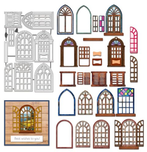 BENECREAT Tür-/Fensterrahmen-Metallstanzteile, Stanzformen Für Türen Fensterrahmen Spitzen-Prägewerkzeug Schnittschablonen Für Papierkarten, Kunsthandwerk, Scrapbooking, Kartenherstellung