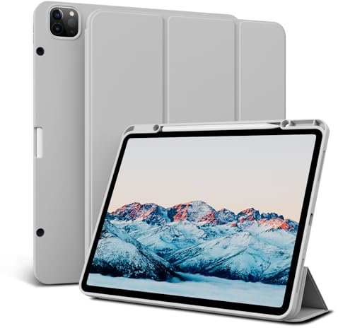 GKABXY Étui pour iPad Pro 12,9 Pouces 6e/5e/4e génération 2022/2021/2020 avec Porte-Crayon, Dos en TPU Souple Simple, Veille/réveil Automatique pour étui iPad 12,9 Pouces, Gris