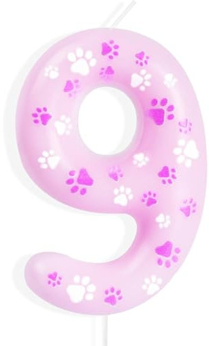 mciskin Pink Dog Paw Birthday Candles,Boy Girl 9th Birthday Decoration,Pink Birthday Number Candles,Cute Paw Print Number 9 Candles for Cake,Dog Party Cake Decorations, Pet Themed Party Supplies