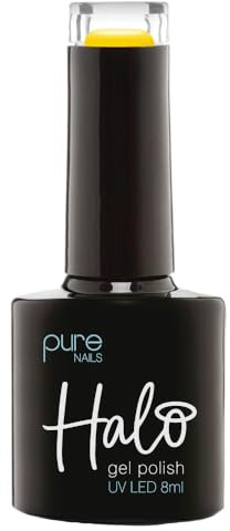 Halo Gel Polish 8ml - Stained Glass Yellow. UV/LED Gel Nail Polish, Long Lasting & Easy To Apply. Nail Art Colours For Manicure & Pedicure. Gel Polish For Professional & Home Use.