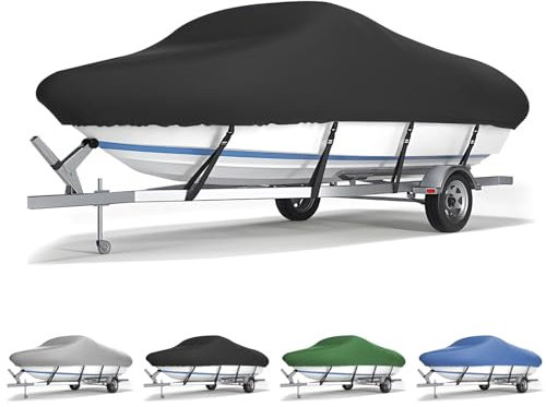Toldo Barco 210D Tela Oxford Impermeable, Fundas para Barco, Resistente a los Rayos UV, al Polvo y a la Intemperie, para Casco en V, Remolque de lanchas y Yates (Black,17-19ft)