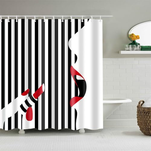 Duschvorhang Rote Schwarze Streifen Duschvorhang Stoff Polyester Badevorhang Shower Curtains Antischimmel Duschvorhang Wasserdicht Duschvorhänge Duschvorhang 240x200 mit 12 Duschvorhangringen
