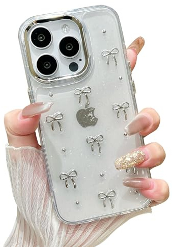 EYZUTAK Case for iPhone 15 Pro Max, Cute Bling Glitter 3D Bowknot Case, Bow | Sparkly Crystal Clear Phone Cover, Bow Aesthetic Design, Slim Soft Durable TPU Transparent Protective Cover, for Women Girls
