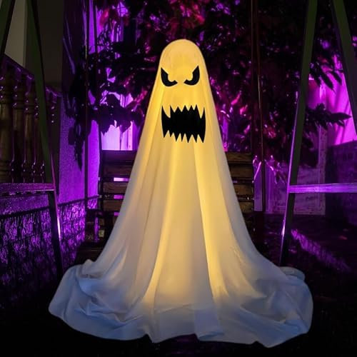 61 Zoll Halloween Deko Outdoor, Gruselige Geister-Halloween-Dekoration mit Lichterketten, Leicht Zusammenzubauende Geister-Dekoration für die Veranda im Garten (A)